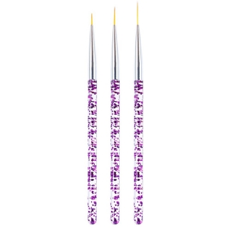 Set 3 pensule nail art purple glitter